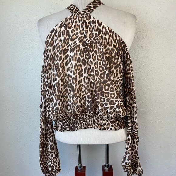 NWT Guess Leopard Print Cold Shoulder Top Size M - Picture 4 of 6